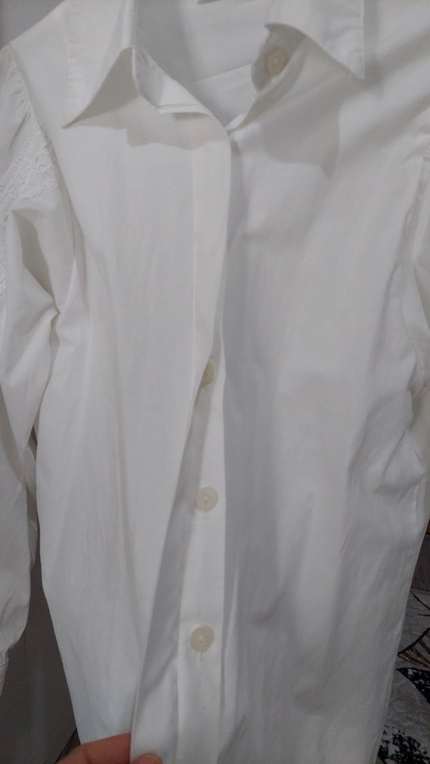 Pamuklu Beyaz Kadın Gömlek, Uzun Kollu, Salaş - Görsel 3