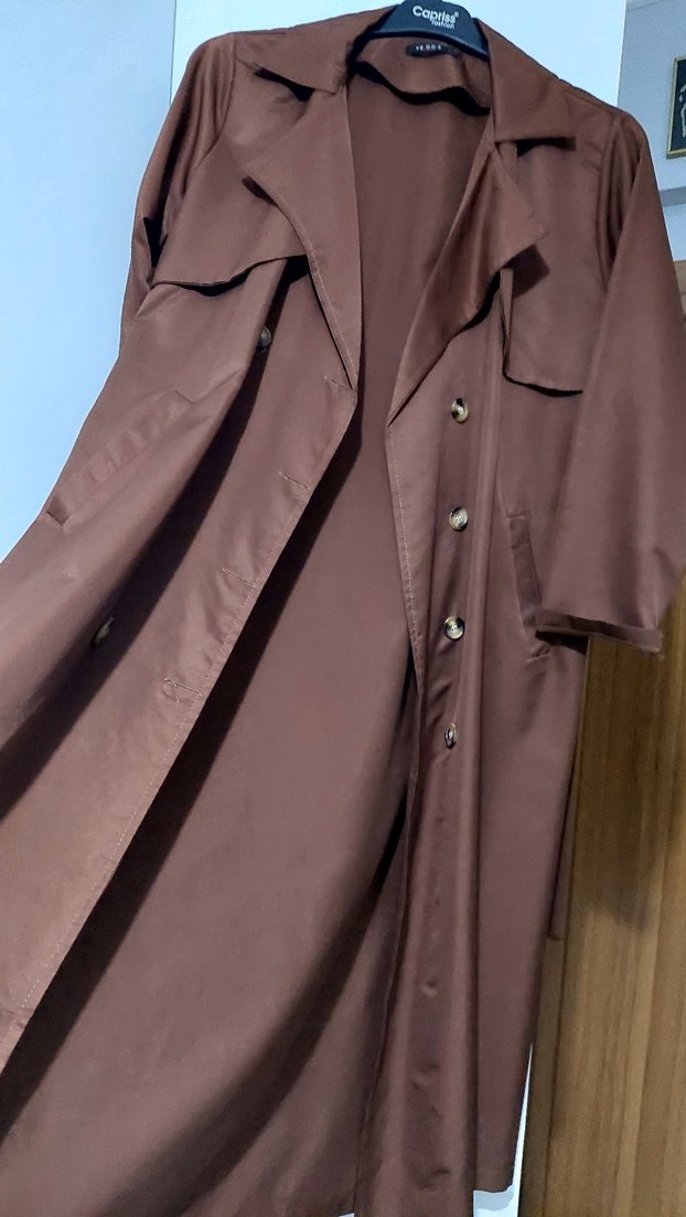 Kadın Kahverengi Uzun Düğmeli Trençkot - Görsel 5