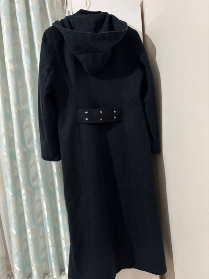 Uzun lacivert Kemerli Kadın Kabanı - Görsel 2