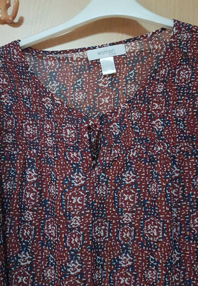 Bordo V Yakalı Bohem Düğmeli Kadın Bluz - Görsel 3