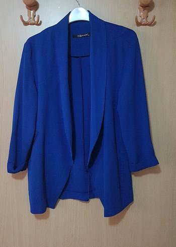 Kadın Mavi Drapeli Blazer