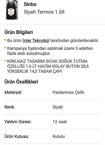  Beden siyah Renk Sombo termos