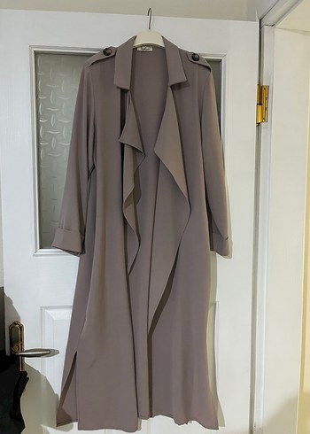 Bej Uzun Kadın Trençkot Düğmeli - Görsel 2