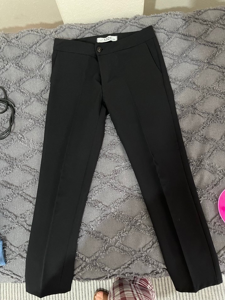 Düğmeli Siyah Midi Kumaş Kadın Pantolon - Görsel 2