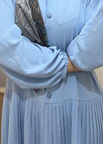 Mavi Uzun Pliseli şifon tunik