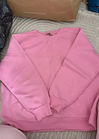 Zara Pastel Pembe Bisiklet Yaka Sweatshirt Rahat Ve Sik