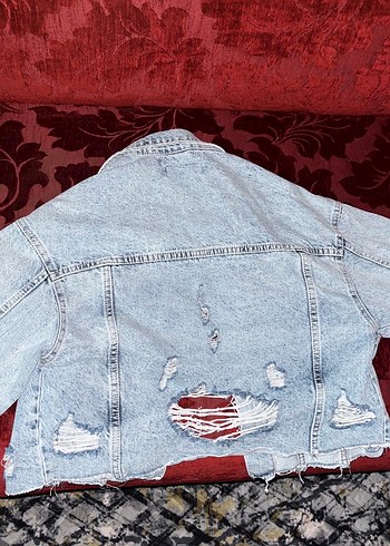 m Beden Düğmeli Kısa Kollu Mavi Denim Ceket