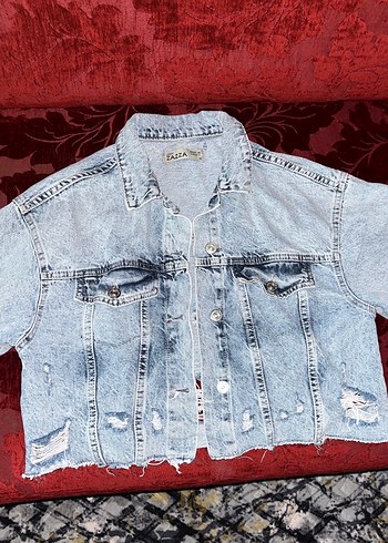 Düğmeli Kısa Kollu Mavi Denim Ceket