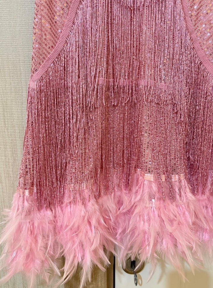 Pembe Püsküllü Mini Straplez Kokteyl Elbisesi - Görsel 3