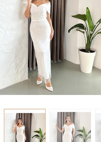 beyaz kayık yaka elbise - Görsel 3