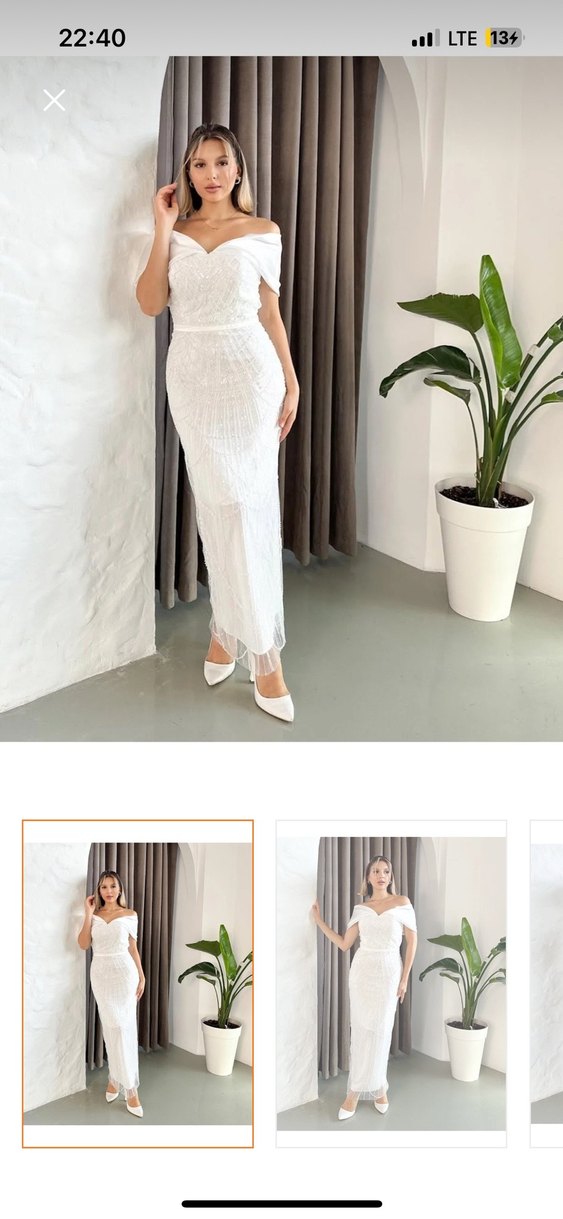 beyaz kayık yaka elbise - Görsel 3