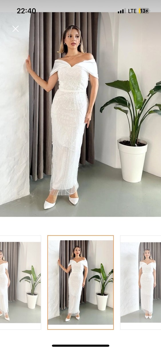 beyaz kayık yaka elbise - Görsel 2