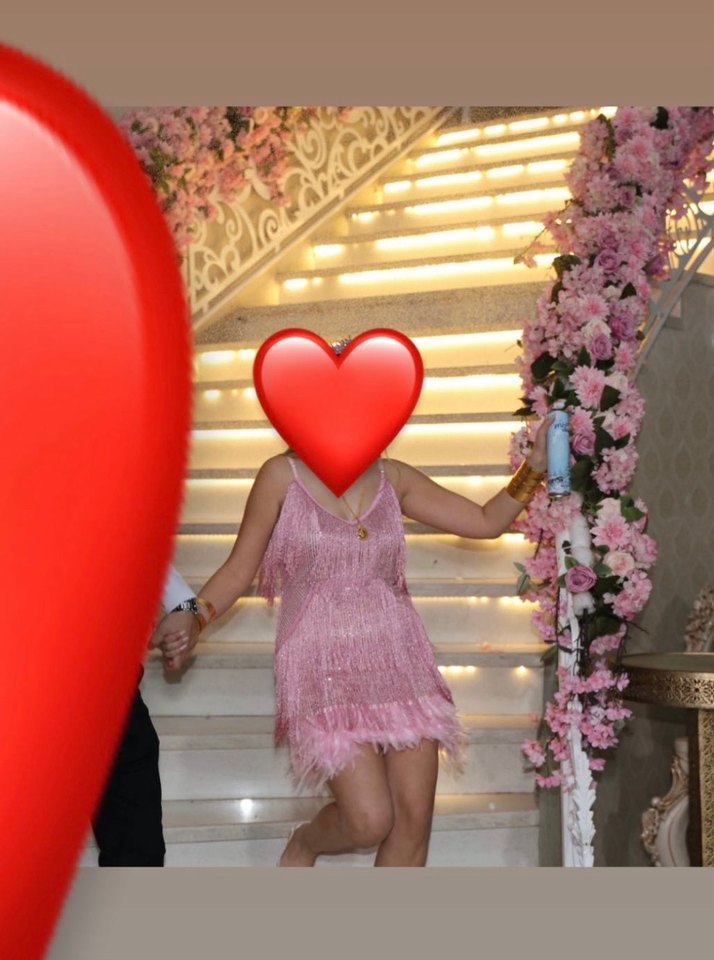 Püsküllü Mini Straplez Pembe Parti Elbisesi - Görsel 2