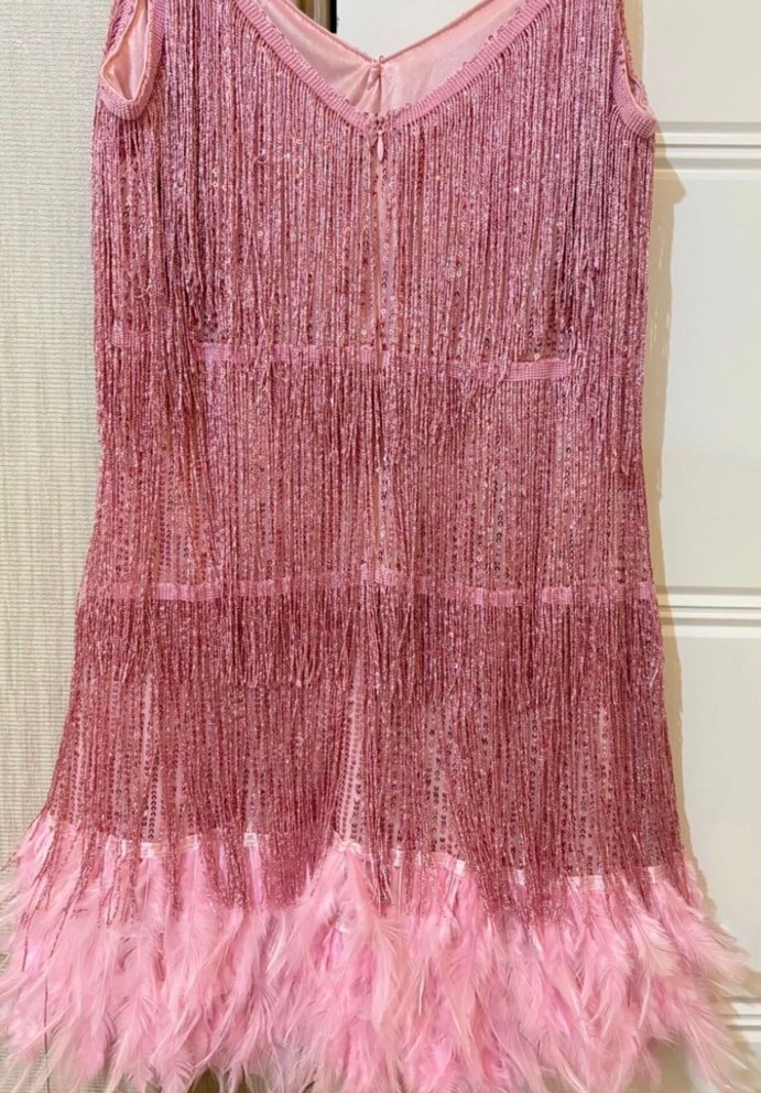 Püsküllü Mini Straplez Pembe Parti Elbisesi - Görsel 4