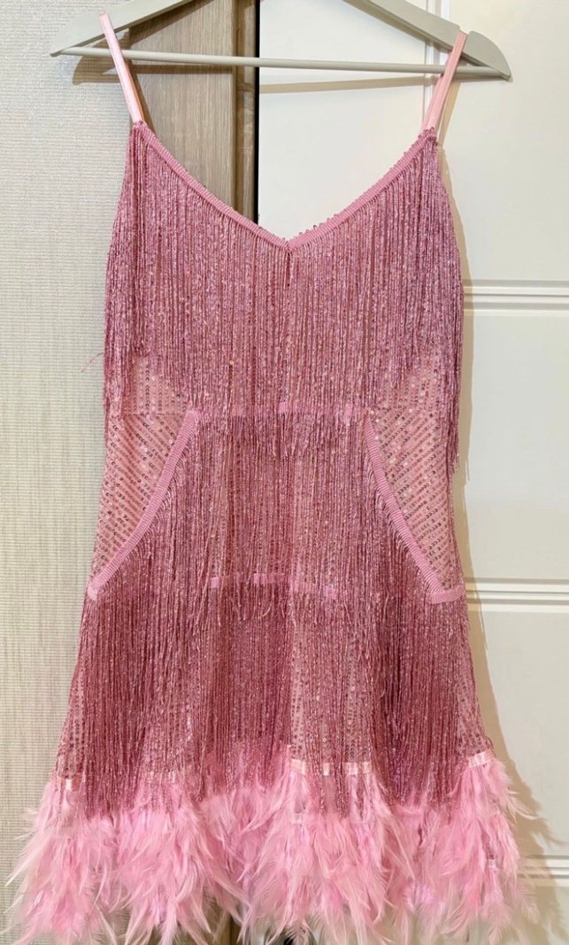 Püsküllü Mini Straplez Pembe Parti Elbisesi - Görsel 3
