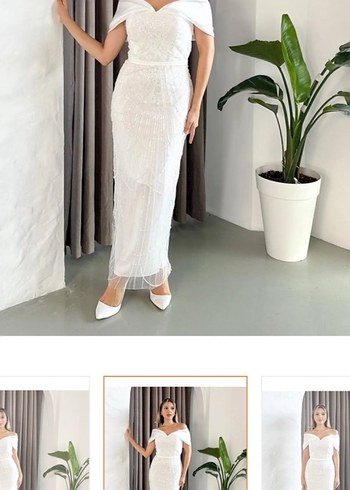 Dantel Detaylı Beyaz Straplez Uzun Abiye - Görsel 2