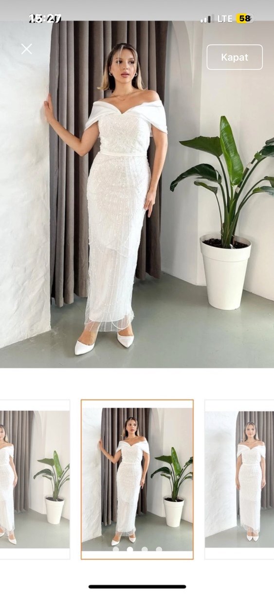 Dantel Detaylı Beyaz Straplez Uzun Abiye - Görsel 2