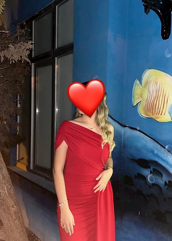 Kırmızı Drapeli Straplez  Abiye - Görsel 4