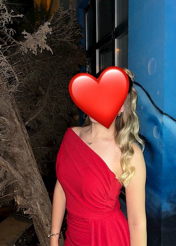 Kırmızı Drapeli Straplez  Abiye - Görsel 3