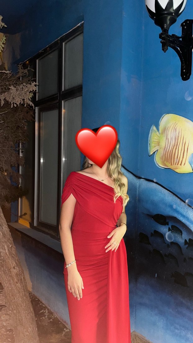 Kırmızı Drapeli Straplez  Abiye - Görsel 4