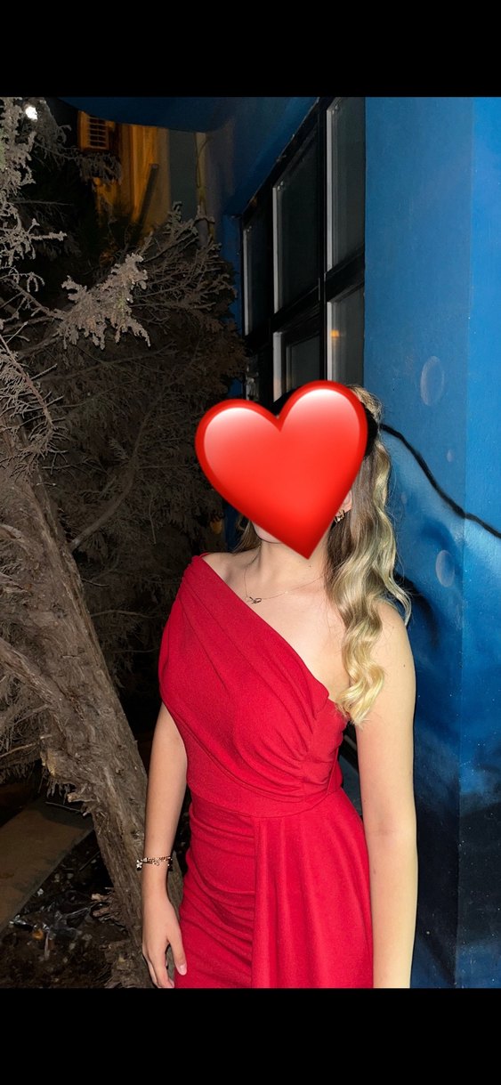 Kırmızı Drapeli  Abiye Elbise - Görsel 2