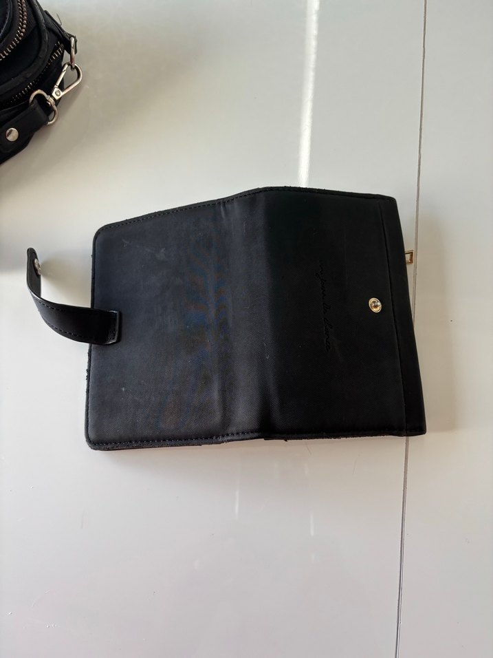 Fermuarlı Siyah Deri Kadın Cüzdanı ve çantası - Görsel 5