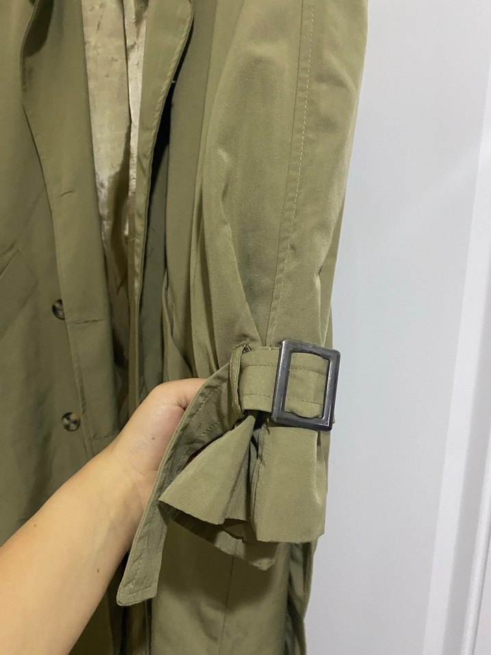 Kadın Bej Kuşaklı Uzun Trençkot - Görsel 2