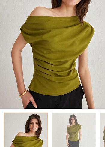 Kadın Haki Drapeli Askısız Bluz - Görsel 2