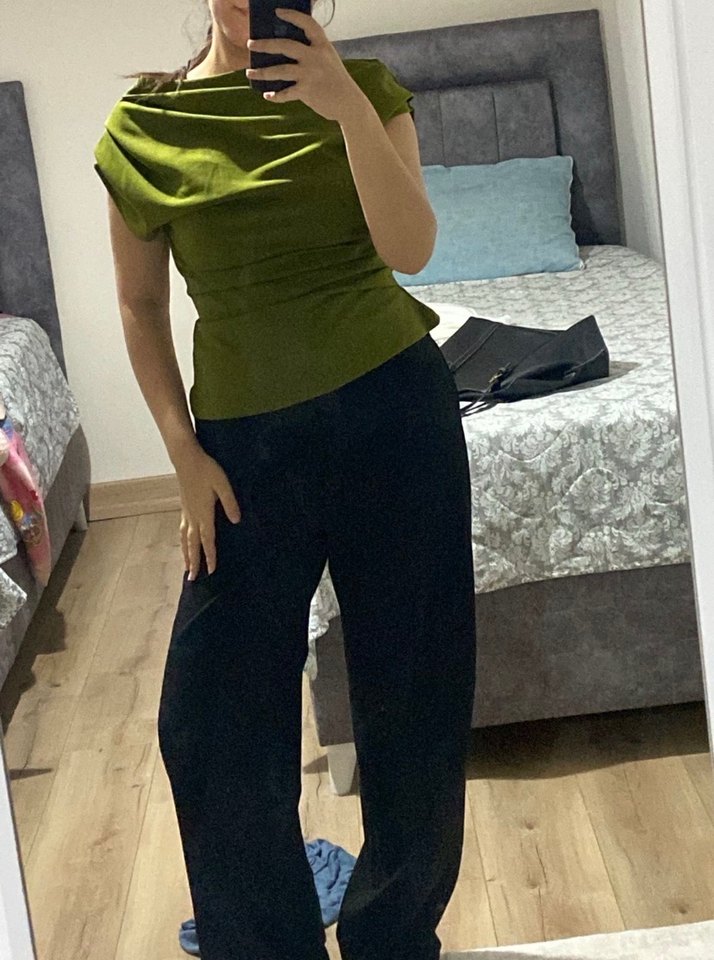 Kadın Haki Drapeli Askısız Bluz - Görsel 3