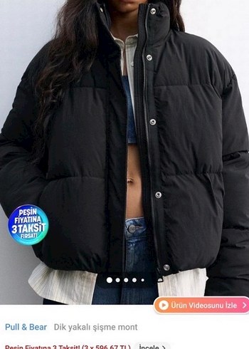 Siyah, Yüksek Yakalı, Puff Mont - Görsel 6