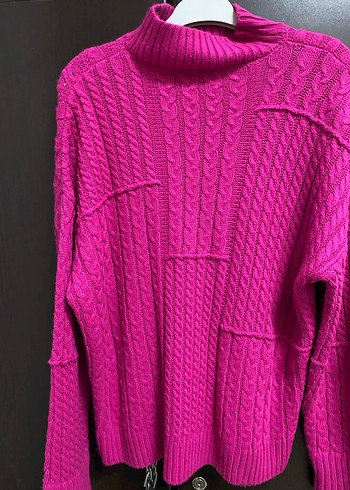 Pembe Örgü Boğazlı Kadın Kazak - Görsel 2