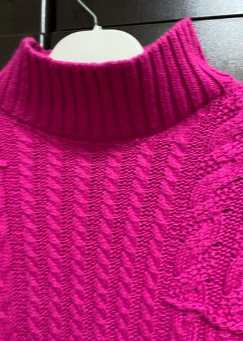 Pembe Örgü Boğazlı Kadın Kazak - Görsel 6