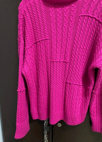 Pembe Örgü Boğazlı Kadın Kazak - Görsel 3