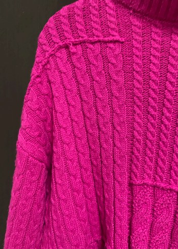 Pembe Örgü Boğazlı Kadın Kazak - Görsel 7