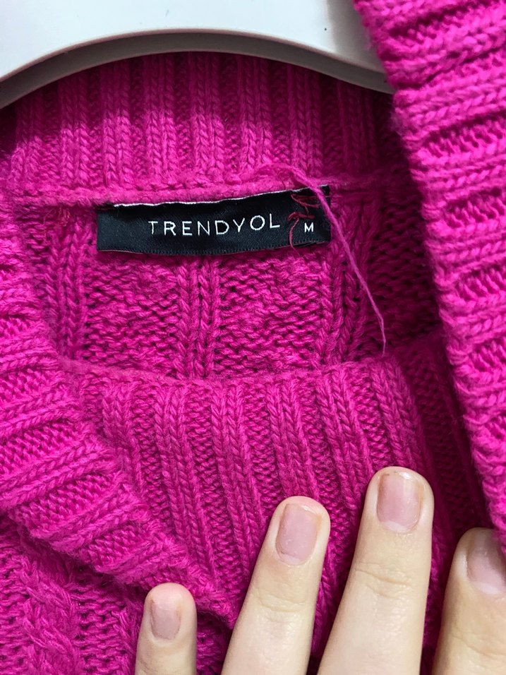 Pembe Örgü Boğazlı Kadın Kazak - Görsel 4