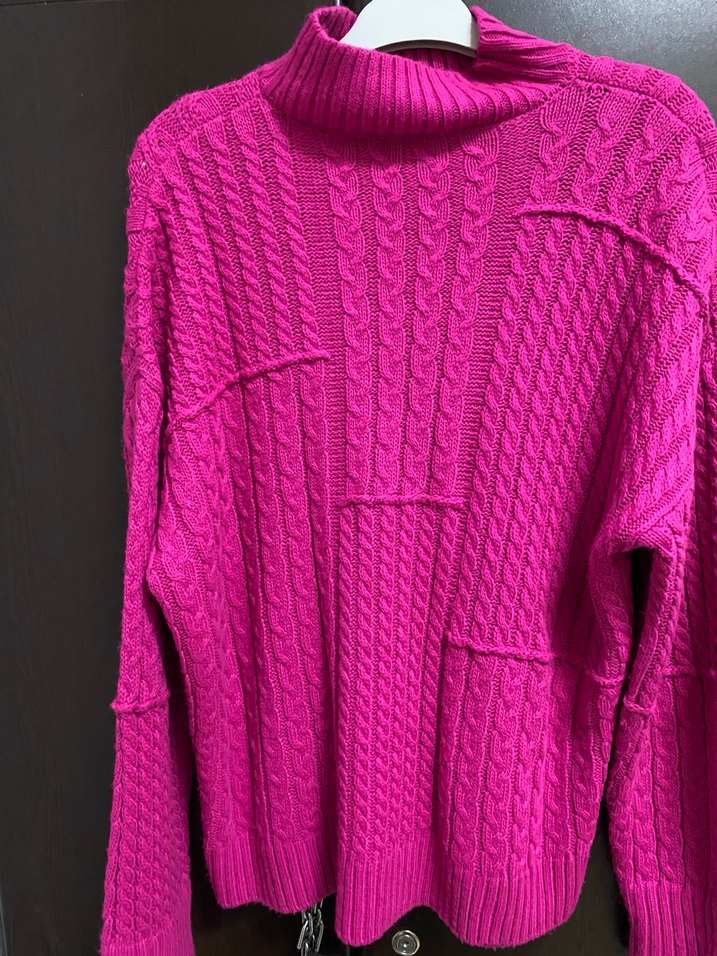 Pembe Örgü Boğazlı Kadın Kazak - Görsel 2