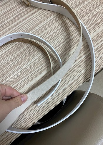 Bej ve beyaz Elastik Deri Kadın Kemer 2 li - Görsel 3