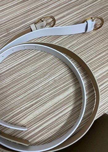 Bej ve beyaz Elastik Deri Kadın Kemer 2 li - Görsel 5