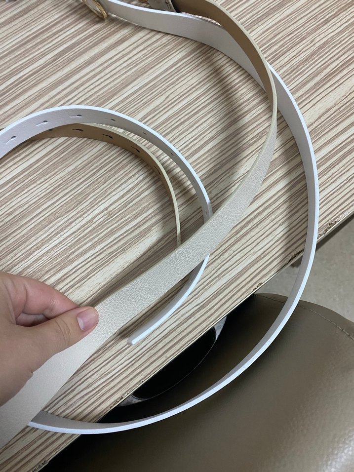 Bej ve beyaz Elastik Deri Kadın Kemer 2 li - Görsel 3