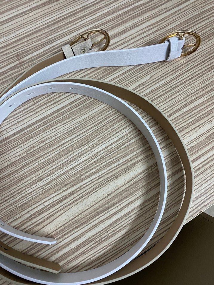 Bej ve beyaz Elastik Deri Kadın Kemer 2 li - Görsel 5