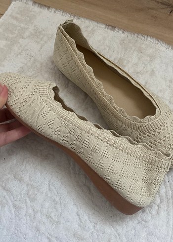 Bej Örgü Kadın Dolgu Topuk Ayakkabı - Görsel 2