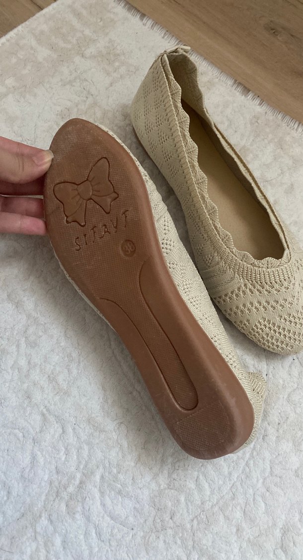 Bej Örgü Kadın Dolgu Topuk Ayakkabı - Görsel 3