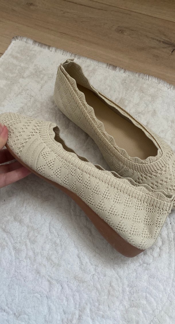 Bej Örgü Kadın Dolgu Topuk Ayakkabı - Görsel 2