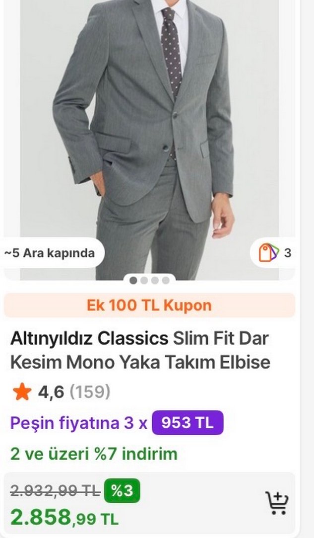 Gri Erkek Düz Kesim takım - Görsel 3
