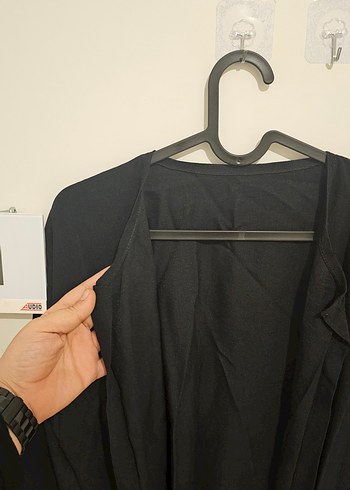  Siyah Keten Kemerli Kimono  Oversize - Görsel 3