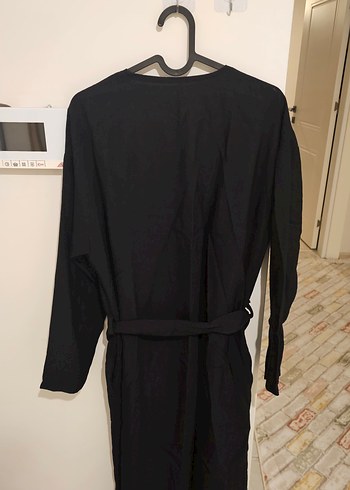  Siyah Keten Kemerli Kimono  Oversize - Görsel 4