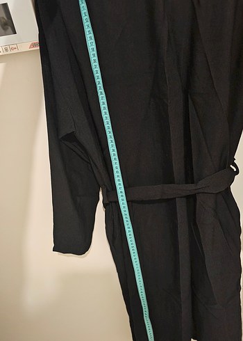  Siyah Keten Kemerli Kimono  Oversize - Görsel 5