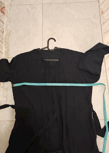  Siyah Keten Kemerli Kimono  Oversize - Görsel 6