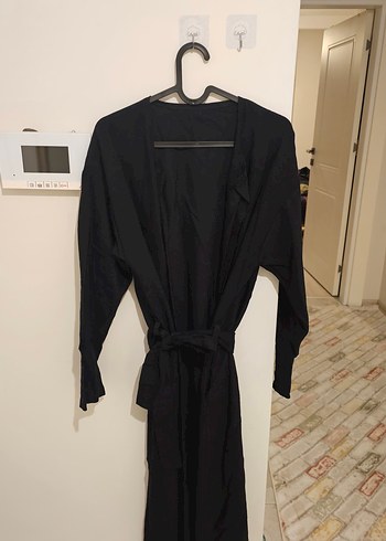  Siyah Keten Kemerli Kimono  Oversize - Görsel 2