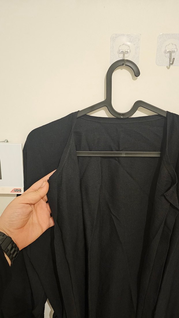  Siyah Keten Kemerli Kimono  Oversize - Görsel 3